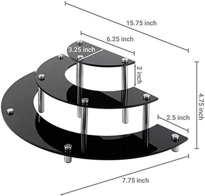 Semicircle μαύρο ακρυλικό ράφι επίδειξης, ακρυλικό ράφι επίδειξης Cupcake 3 στρώματος